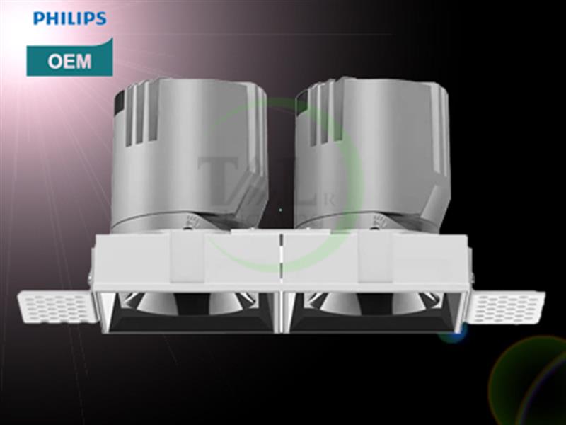 ĐÈN DOWNLIGHT LED ÂM TRẦN ĐÔI KHÔNG LỘ VÀNH. CHÓA TRẮNG-ĐEN-BẠC-VÀNG TAL/PHILIPS OEM 2*12W. MODEL: TAL MPL8TH-2